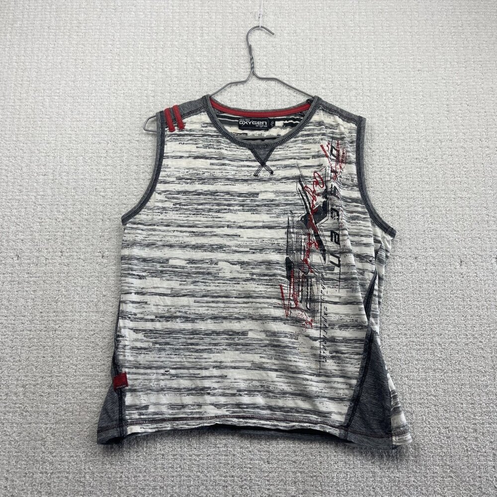 Y2K Oxygen Tank Top Red / Gray Cyber Grunge Skate Goth Beach Bum Sz L Read